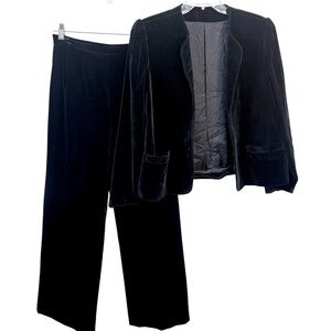 Vintage 70s I. Magnin ILGWU Black Cotton Velvet Wide Leg Pants/Blazer Set~Size 8